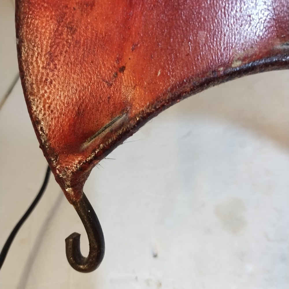 Vintage Pig Skin Table Lamp Iron Accent Light Spanish Red Leather Scroll Bedside - Picture 9 of 16